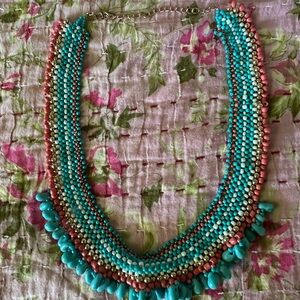 Faux turquoise beaded tribal choker necklace